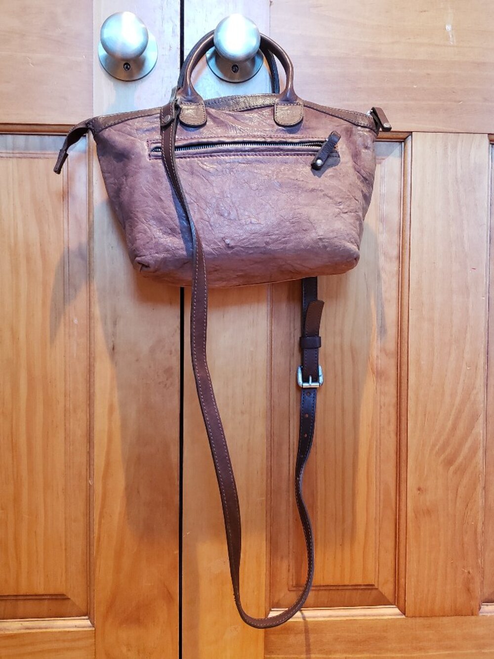 Vin Baker Handbag Two Way Brown Distressed Leather Crossbody Top Handle Tote Han